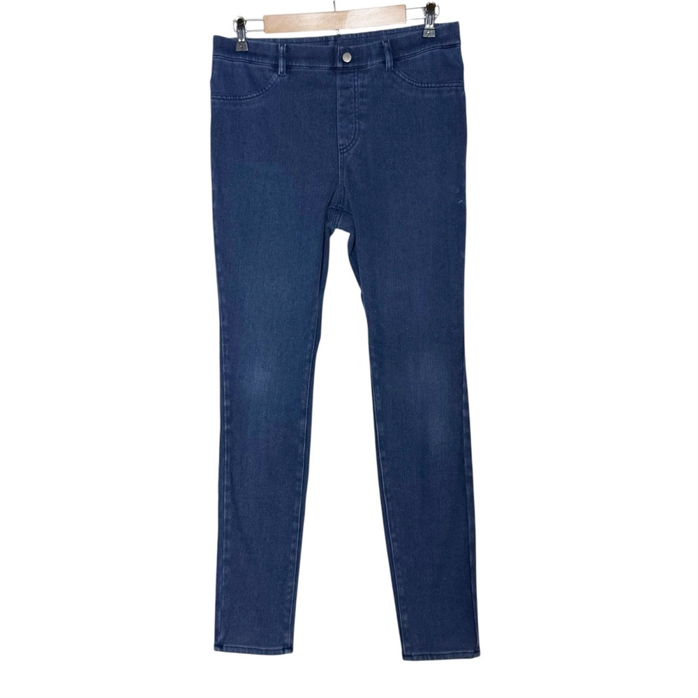 Uniqlo Heattech High Rise Pull-On Blue Denim Pants Size L Minimalist Skinny Fit